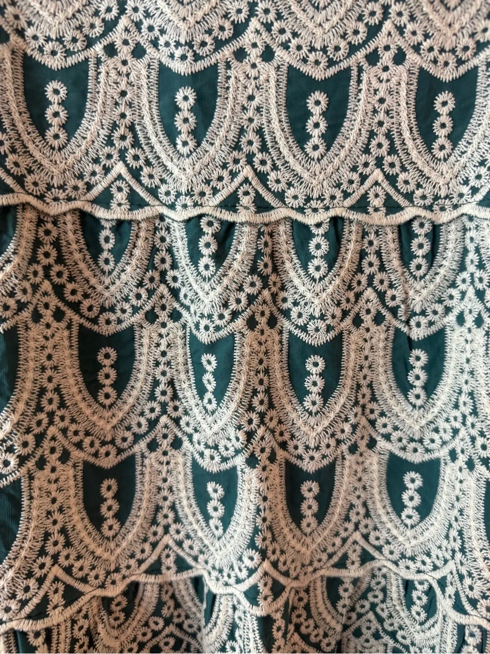 LAFFAIRE Embroidered Lace Tiered Maxi Skirt Medium Cottagecore Boho Prairie